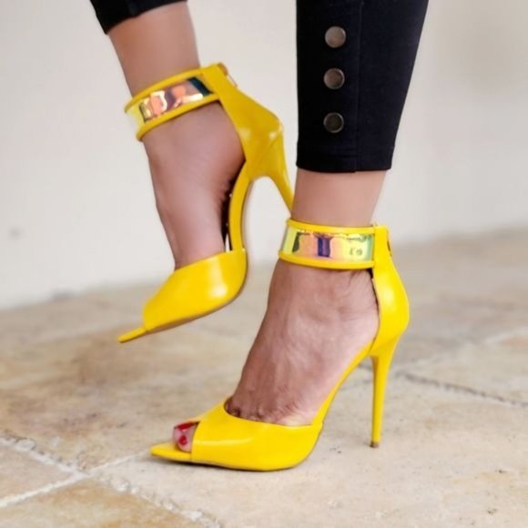 Women's Yellow Close Back Ankle Strap Heel Sandals - Picture 3 of 5